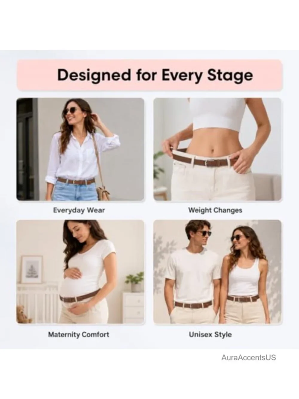 Braided Stretch Belt 4 Pack for Women Men Adjustable Elastic Waist Belts